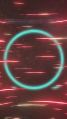 Poster - Animating glowing red and teal circular patterns, creating dynamic light trails