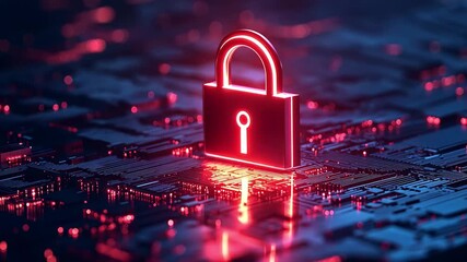 Poster - Cybersecurity concept featuring a glowing padlock on a digital circuit background, Information security concept, Cyber security Padlock Digital Lock privacy internet and technology