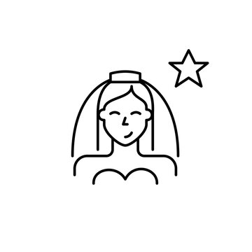 Bride in veil and star. Premium wedding ceremony service. Pixel perfect, editable stroke vector icon