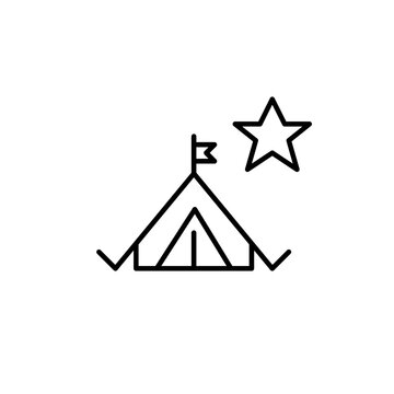 Apartment building, tree, star and car. Premium city housing. Pixel perfect, editable stroke vector icon