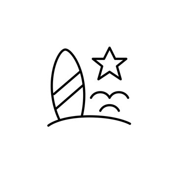 Surf on the beach, waves and star. Beach holiday, premium hotel. Pixel perfect, editable stroke vector icon