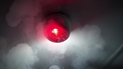 Aufkleber - Smoke detector activates in dark room, sensing danger from smoke and ensuring safety during emergency, Smoke detector sensing and alerting smoke in dark room