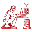 © vivi - Red Illustration of Technician Repairing Network Equipment