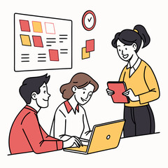 Poster - Team Meeting Collaboration: Diverse Team Brainstorming on Laptop and Tablet