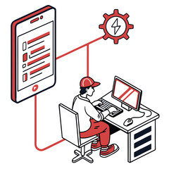 Poster - Technician Using Computer and Smartphone to Manage Tasks
