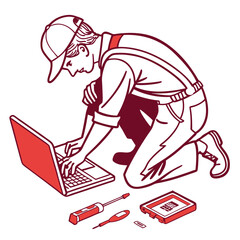 Poster - Technician Repairing Laptop Computer