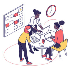 Poster - Three Women Collaborating on Project During Business Meeting