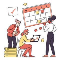 Poster - Three Women Collaborating on Project Schedule in Office