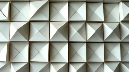 Poster - Geometric pattern of white triangles creating a textured wall design in a modern interior space, geometric pattern of white triangles