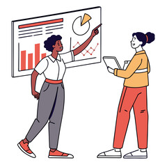 Poster - Two Businesswomen Reviewing Data Charts During a Meeting