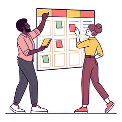 Poster - Two Colleagues Collaborate on Project Plan Using Colorful Sticky Notes