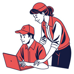 Poster - Two Colleagues Working Together on Laptop