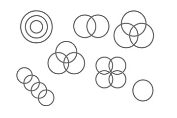 Poster - Geometric shapes and patterns created with circles arranged in varying sizes and formations against a white background