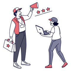 Poster - Two People Celebrating Success with Laptop and Megaphone