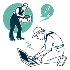 Poster - Two Technicians Repairing a Laptop and Battery