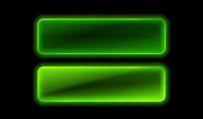 Wall Mural - neon button frame, set green color, black background. vector illustration