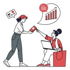 Poster - Two Women Exchanging Documents During a Business Transaction