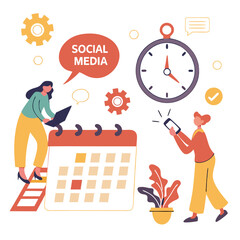 Poster - Two Women Planning Social Media Strategy Using Laptop and Smartphone