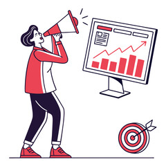 Poster - Woman Announcing Business Growth With Megaphone and Charts