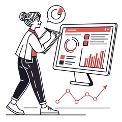 Poster - Woman Reviewing Business Analytics Data on Computer Screen