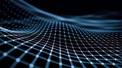 Poster - Light trails create dynamic patterns on a grid against a dark background, light trails moving on grid over dark background