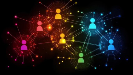 Aufkleber - network of connections with colorful people icons glowing in a digital space, network of connections