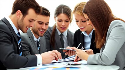 Poster - Business team collaborates on innovative strategies during a meeting at a modern office space, business team discussing a new business plan