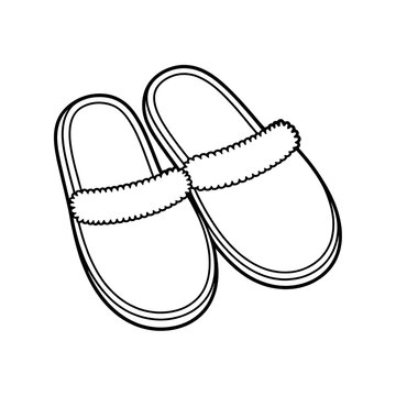 A black and white slippers illustration vector style coloring page