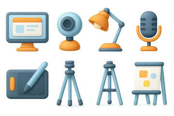 Poster - Colorful 3d icons of office and multimedia objects for creative projects