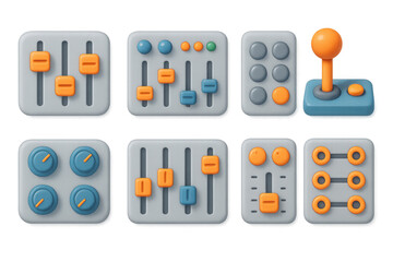 Poster - Colorful 3d audio and game slide controls on gray background