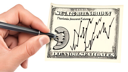 Poster - Analyzing financial trends with hand-drawn graphs on currency notes office environment