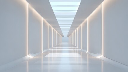 Poster - Contemporary Minimalist Corridor with Soft Lighting and Clean Aesthetic in Modern Architectural Design