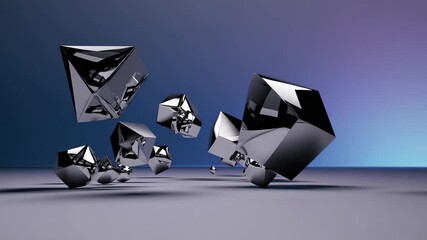Poster - Abstract geometric shapes in reflective silver against gradient background  