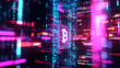 © Thanakit  - Vibrant digital representation of Bitcoin symbol surrounded by glowing data streams, showcasing technology and finance