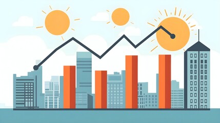 Poster - Business growth trends urban skyline graphical data visual modern environment high angle view