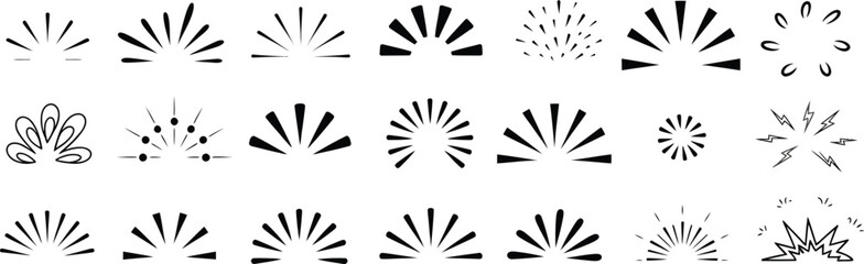 Wall Mural - Sunburst Rays Collection, Comic Style Explosion Elements on Transparent Background
