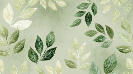 Poster - Light sage green backdrop with watercolor-style Thai leaf motifs in paler green, nature-inspired wellness theme, airy negative space