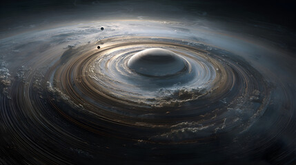 Wall Mural - An artistic rendering of a swirling galaxy with planets and a central light source in space