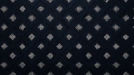 Poster - Deep navy backdrop with micro-scale Thai diamond pattern in satin indigo, dark academic aesthetic with elegant contrast for white text
