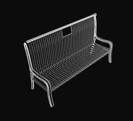 Aufkleber - A 3D model of a white bench with clean contours stands out against a black background. The realistic rendering highlights smooth curves and modern design.