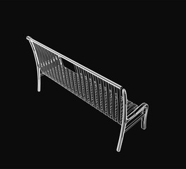 Poster - A 3D model of a bench with clean contours stands out against a black background. The realistic rendering highlights smooth edges and modern design. The dark backdrop emphasizes the bench's shape.