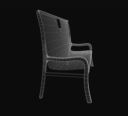 Aufkleber - A 3D wireframe model of a bench chair displayed on a black background, showcasing clean lines and geometric structure. This royalty-free model features a preview version with transparent mesh design.