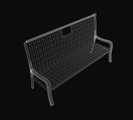 Poster - Wireframe bench model displayed in 3D format against a black background. Clean lines highlight the structure with geometric precision. Royalty-free asset suitable for architectural visualization.