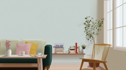 Poster - Cozy living room with natural light and minimalistic decor creating a relaxing atmosphere for reading and enjoying tea