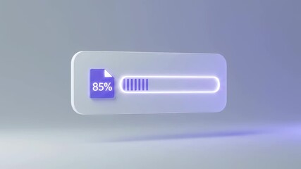 Poster - 3D render of file icon with 85 percent and progress bar. Realistic download uploading process or data transfer. Digital render footage.