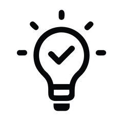 Poster - Lightbulb idea icon with check mark for innovation success and creative solution concept design vector
