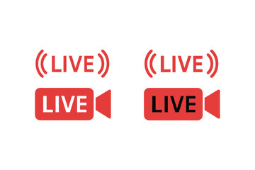 Poster - Two Variations of a Live Stream Broadcast Icon, Red Design with Camera Silhouette and Connection Waves, Simple and Informative