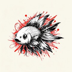 Wall Mural - stylized betta fish ink splash art