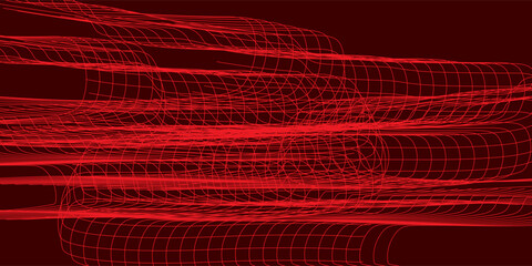 Poster - Dynamic abstract image featuring overlapping red lines forming a grid pattern on a dark background. Depicts energy, motion,