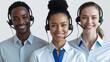 © propiks - A friendly customer service team wearing headphones smiles, offering professional assistance and support with expertise and skill.
